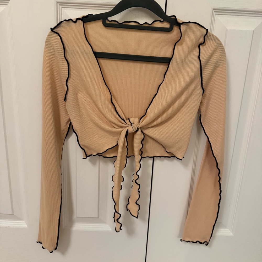 SHEIN Contrast Binding Knot Front Rib-knit Top
